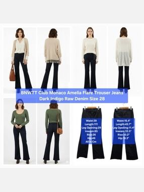 BNWTT ​Club Monaco Amelia Flare Trouser Jeans Dark Indigo Raw Denim Size 28